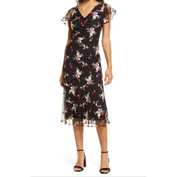NWT Sam Edelman Embroidered Mesh Midi Dress Size 2 - Picture 1 of 11